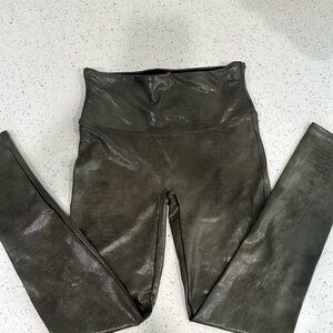 Spank faux leather green leggings.